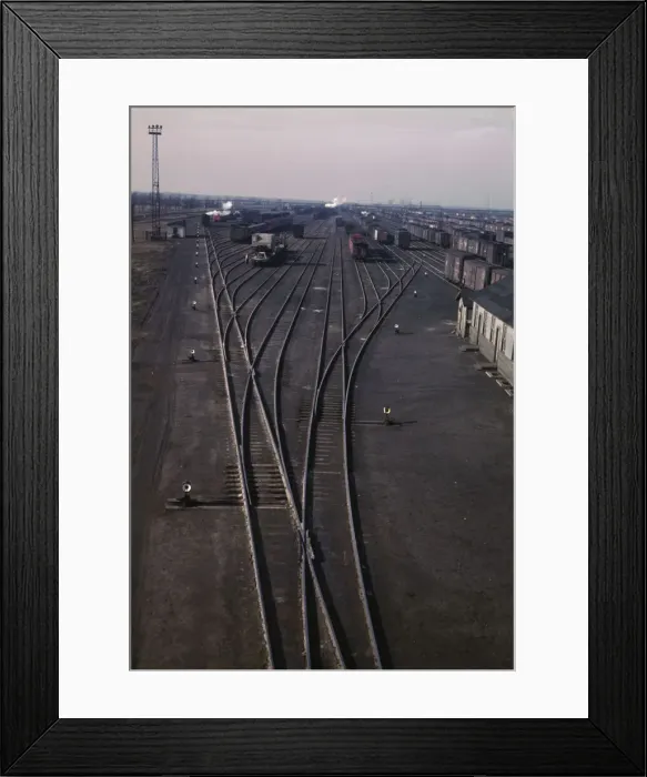 Framed Print : General view of one of the Chicago and North Western railroad classification yards, Chicago, 1942. Creator: Jack Delano Framed Print : General view of one of the Chicago and North Western railroad classification yards, Chicago, 1942. Creator: Jack Delano