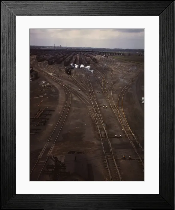 Framed Print : General view of one of the departure yards at C & NW RRs Proviso yard, Chicago, Ill. 1943. Creator: Jack Delano Framed Print : General view of one of the departure yards at C & NW RRs Proviso yard, Chicago, Ill. 1943. Creator: Jack Delano