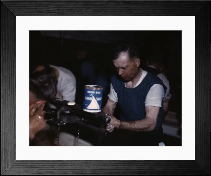 Framed Print : Joseph Klesken washing up after a days work... Proviso yards of the C & NW RR, Chicago, Ill. 1943. Creator: Jack Delano Framed Print : Joseph Klesken washing up after a days work... Proviso yards of the C & NW RR, Chicago, Ill. 1943. Creator: Jack Delano