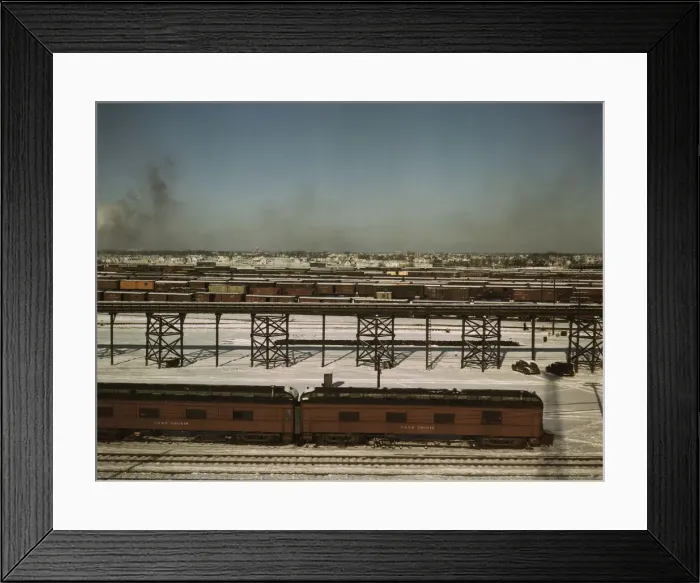 Framed Print : Looking toward the Chicago and North Western railroad classification yard. 1942. Creator: Jack Delano Framed Print : Looking toward the Chicago and North Western railroad classification yard. 1942. Creator: Jack Delano