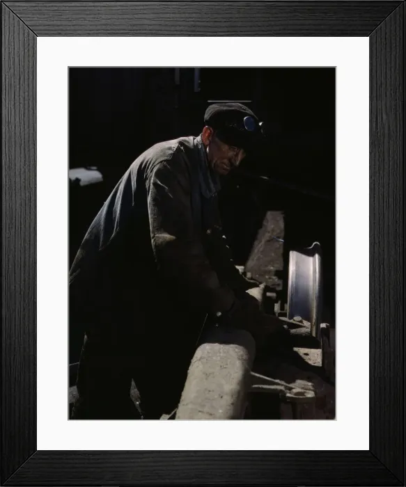 Framed Print : Sam Cell, working on the truck of a car... C & NW RRs Proviso yard, Chicago, Ill. 1943. Creator: Jack Delano Framed Print : Sam Cell, working on the truck of a car... C & NW RRs Proviso yard, Chicago, Ill. 1943. Creator: Jack Delano
