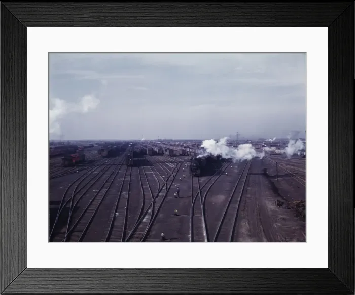 Framed Print : A general view of a classification yard at C & NW RRs Proviso(?) yard, Chicago, Ill. 1942. Creator: Jack Delano Framed Print : A general view of a classification yard at C & NW RRs Proviso(?) yard, Chicago, Ill. 1942. Creator: Jack Delano