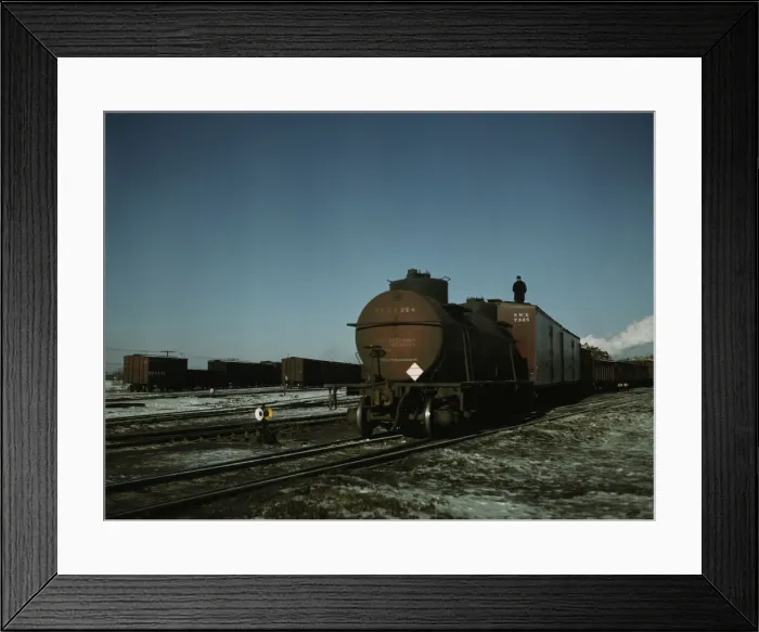 Framed Print : A train (or cut') being pushed out of a receiving... Proviso yard, C & NW RR. Chicago, Ill. 1942 Creator: Jack Delano Framed Print : A train (or cut') being pushed out of a receiving... Proviso yard, C & NW RR. Chicago, Ill. 1942 Creator: Jack Delano