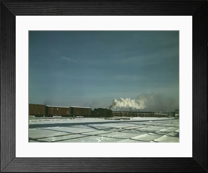 Framed Print : A train pulling out of the freight house at C & NW RRs Proviso(?) yard, Chicago, Ill. 1942. Creator: Jack Delano Framed Print : A train pulling out of the freight house at C & NW RRs Proviso(?) yard, Chicago, Ill. 1942. Creator: Jack Delano
