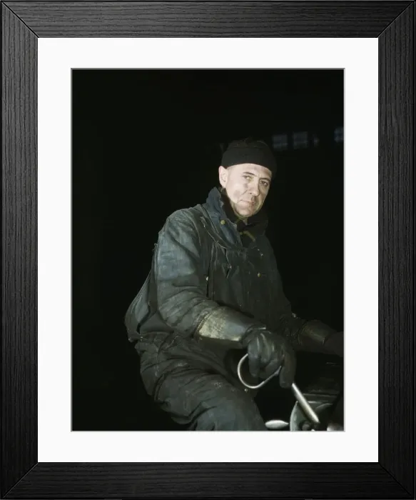 Framed Print : A worker in the roundhouse at the C & NW RR. Proviso yard, Chicago, Ill. 1942. Creator: Jack Delano Framed Print : A worker in the roundhouse at the C & NW RR. Proviso yard, Chicago, Ill. 1942. Creator: Jack Delano