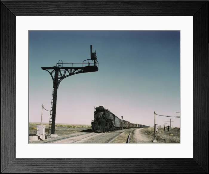 Framed Print : West bound Santa Fe R.R. freight train waiting in a siding... Ricardo, New Mexico, 1943. Creator: Jack Delano Framed Print : West bound Santa Fe R.R. freight train waiting in a siding... Ricardo, New Mexico, 1943. Creator: Jack Delano