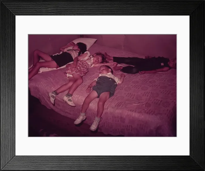 Framed Print : Children asleep on bed during square dance, McIntosh County, Okla. 1939 or 1940. Creator: Russell Lee Framed Print : Children asleep on bed during square dance, McIntosh County, Okla. 1939 or 1940. Creator: Russell Lee
