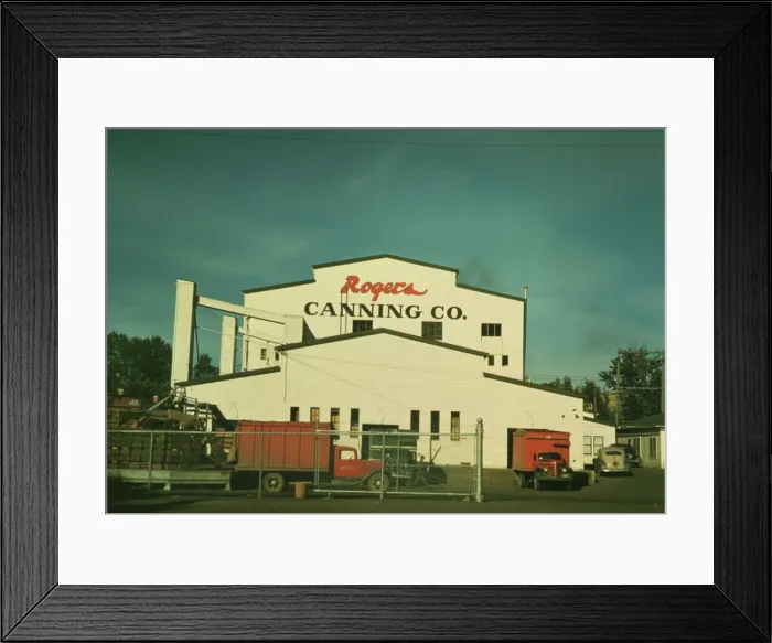 Framed Print : Canning plant where peas are principal project, Milton-Freewater, Oregon, 1941. Creator: Russell Lee Framed Print : Canning plant where peas are principal project, Milton-Freewater, Oregon, 1941. Creator: Russell Lee