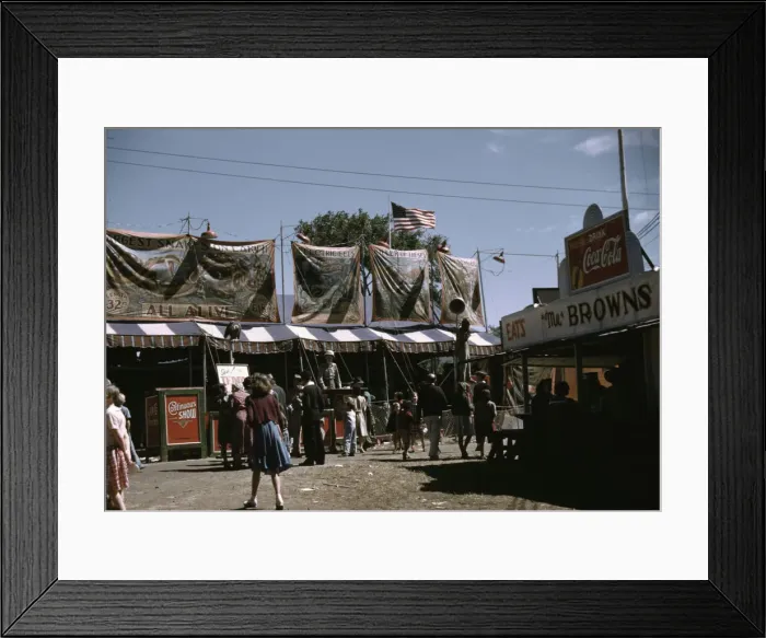 Framed Print : Barker at the grounds of the Vermont state fair, Rutland, 1941. Creator: Jack Delano Framed Print : Barker at the grounds of the Vermont state fair, Rutland, 1941. Creator: Jack Delano