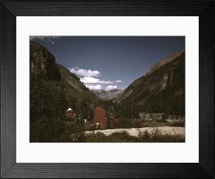 Framed Print : Looking down the valley toward Ouray from the Camp Bird Mine, Ouray County, Colorado, 1940. Creator: Russell Lee Framed Print : Looking down the valley toward Ouray from the Camp Bird Mine, Ouray County, Colorado, 1940. Creator: Russell Lee