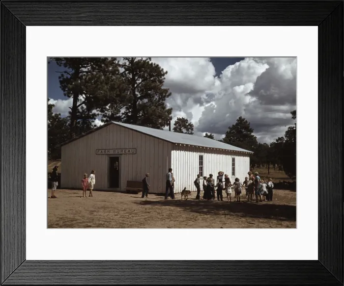 Framed Print : School at Pie Town, New Mexico is held at the Farm Bureau Building, 1940. Creator: Russell Lee Framed Print : School at Pie Town, New Mexico is held at the Farm Bureau Building, 1940. Creator: Russell Lee