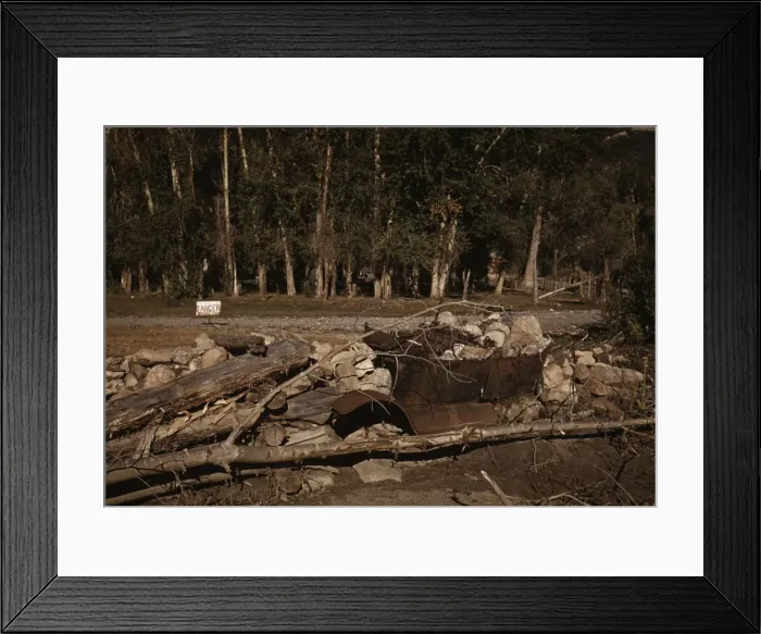 Framed Print : Improvised protection for a stream bank, Ridgway, Colorado, 1940. Creator: Russell Lee Framed Print : Improvised protection for a stream bank, Ridgway, Colorado, 1940. Creator: Russell Lee