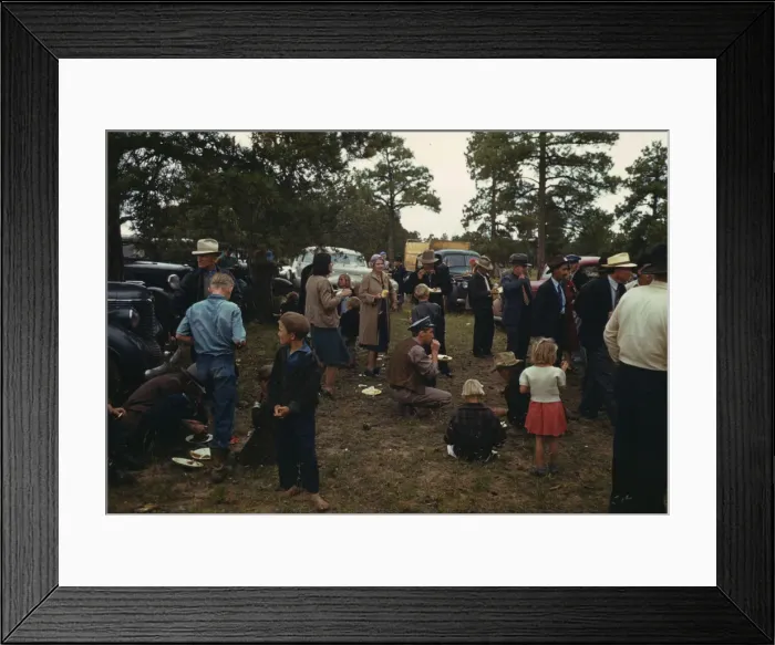 Framed Print : Crowd eating free barbeque dinner at the Pie Town, New Mexico Fair, 1940. Creator: Russell Lee Framed Print : Crowd eating free barbeque dinner at the Pie Town, New Mexico Fair, 1940. Creator: Russell Lee
