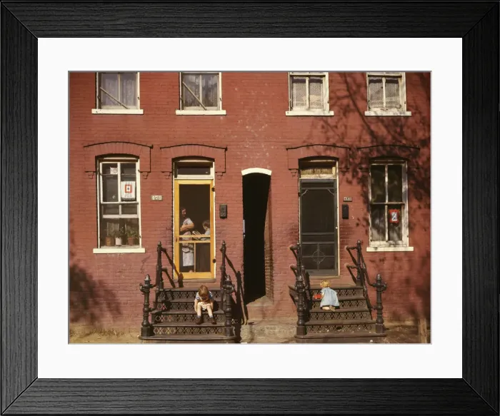 Framed Print : Children on row house steps, Washington, D. C. between 1941 and 1942. Creator: Louise Rosskam Framed Print : Children on row house steps, Washington, D. C. between 1941 and 1942. Creator: Louise Rosskam