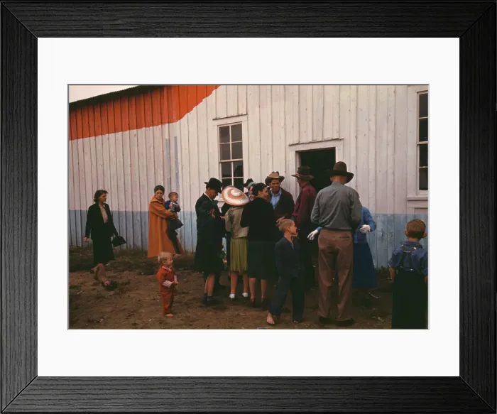 Framed Print : Group of homesteaders in front of the bean house... Pie Town, New Mexico Fair, 1940. Creator: Russell Lee Framed Print : Group of homesteaders in front of the bean house... Pie Town, New Mexico Fair, 1940. Creator: Russell Lee