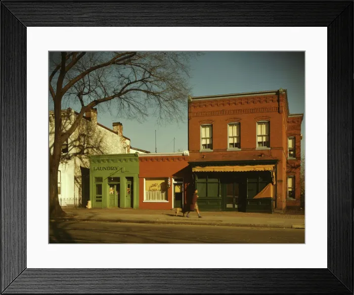 Framed Print : Laundry, barbershop and stores, Washington, D. C. ?, between 1941 and 1942. Creator: Louise Rosskam Framed Print : Laundry, barbershop and stores, Washington, D. C. ?, between 1941 and 1942. Creator: Louise Rosskam
