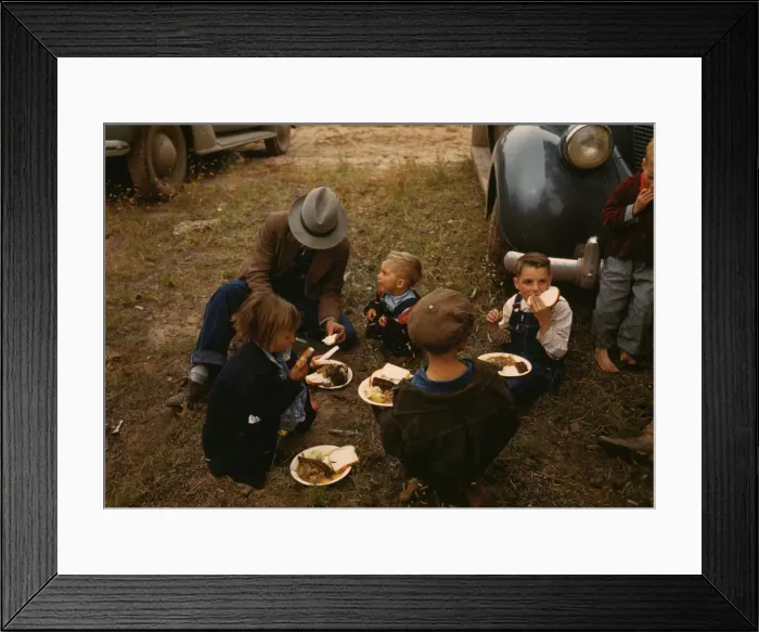 Framed Print : Homesteader and his children eating barbeque at the Pie Town, New Mexico Fair, 1940. Creator: Russell Lee Framed Print : Homesteader and his children eating barbeque at the Pie Town, New Mexico Fair, 1940. Creator: Russell Lee