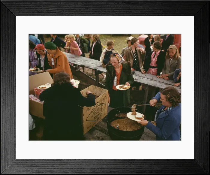 Framed Print : Serving pinto beans at the Pie Town, New Mexico Fair barbeque, 1940. Creator: Russell Lee Framed Print : Serving pinto beans at the Pie Town, New Mexico Fair barbeque, 1940. Creator: Russell Lee