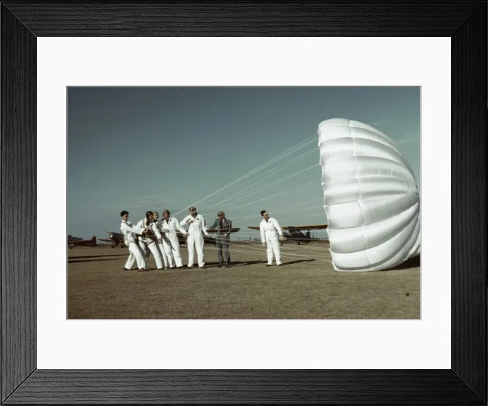 Framed Print : Instructor explaining the operation of a parachute to student pilots, Fort Worth, Tex. 1942. Creator: Arthur Rothstein Framed Print : Instructor explaining the operation of a parachute to student pilots, Fort Worth, Tex. 1942. Creator: Arthur Rothstein