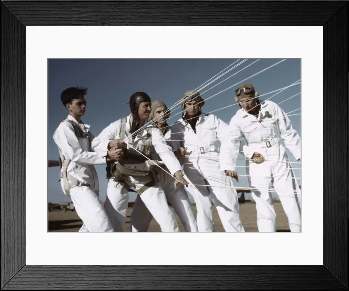 Framed Print : Instructor explaining the operation of a parachute to student pilots, Fort Worth, Tex. 1942. Creator: Arthur Rothstein Framed Print : Instructor explaining the operation of a parachute to student pilots, Fort Worth, Tex. 1942. Creator: Arthur Rothstein