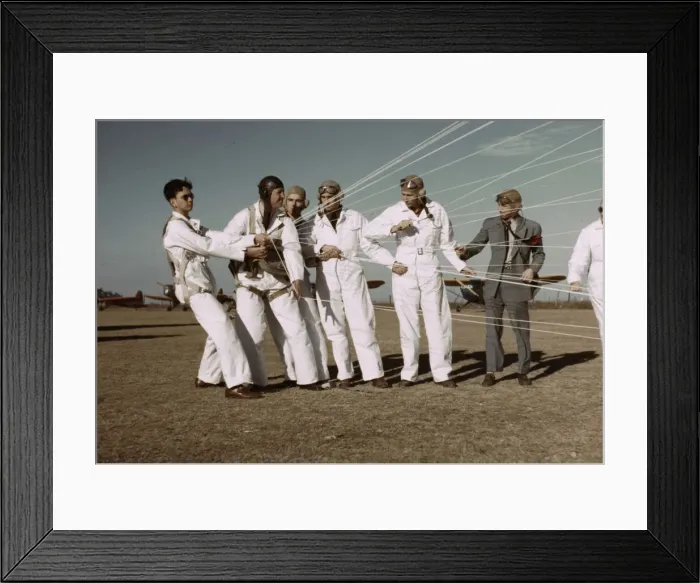 Framed Print : Instructor explaining the operation of the parachute to students, Fort Worth, Tex. 1942. Creator: Arthur Rothstein Framed Print : Instructor explaining the operation of the parachute to students, Fort Worth, Tex. 1942. Creator: Arthur Rothstein