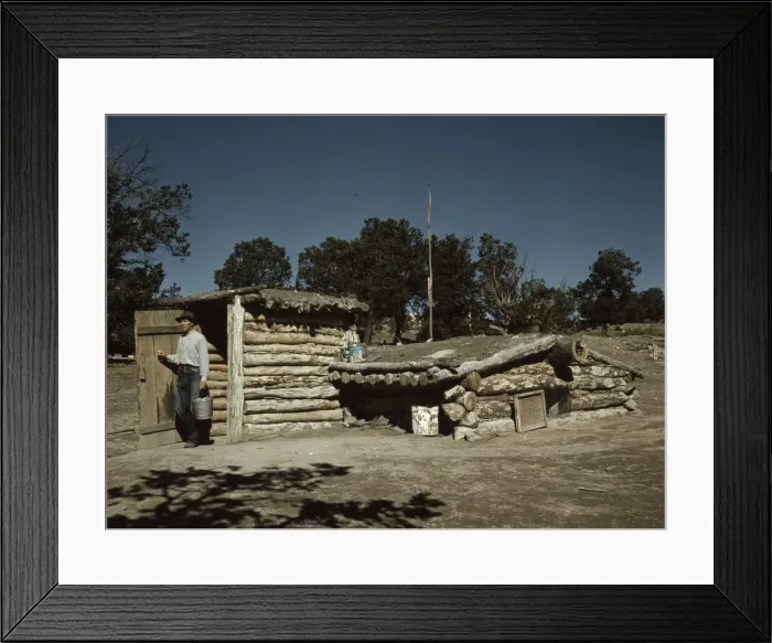 Framed Print : Mr. Leatherman, homesteader, coming out of his dugout home, Pie Town, New Mexico, 1940. Creator: Russell Lee Framed Print : Mr. Leatherman, homesteader, coming out of his dugout home, Pie Town, New Mexico, 1940. Creator: Russell Lee