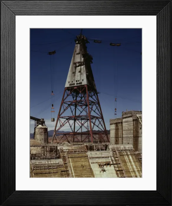 Framed Print : Central tower from which cable buckets carry materials used in... of Shasta dam, CA, 1942. Creator: Russell Lee Framed Print : Central tower from which cable buckets carry materials used in... of Shasta dam, CA, 1942. Creator: Russell Lee
