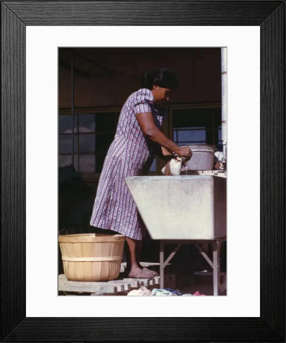 Framed Print : Woman at the community laundry on Saturday afternoon, FSA... camp, Robstown, Tex. 1942. Creator: Arthur Rothstein Framed Print : Woman at the community laundry on Saturday afternoon, FSA... camp, Robstown, Tex. 1942. Creator: Arthur Rothstein