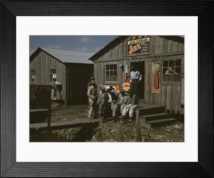 Framed Print : Migratory laborers outside of a juke joint'during a slack season, Belle Glade, Fla. 1941. Creator: Marion Post Wolcott Framed Print : Migratory laborers outside of a juke joint'during a slack season, Belle Glade, Fla. 1941. Creator: Marion Post Wolcott