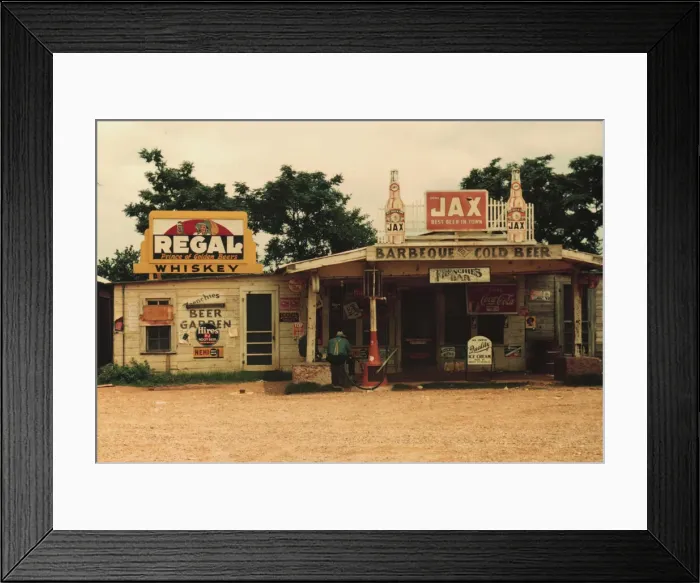 Framed Print : A cross roads store, bar, juke joint, and gas... in the cotton plantation area, Melrose, La. 1940. Creator: Marion Post Wolcott Framed Print : A cross roads store, bar, juke joint, and gas... in the cotton plantation area, Melrose, La. 1940. Creator: Marion Post Wolcott