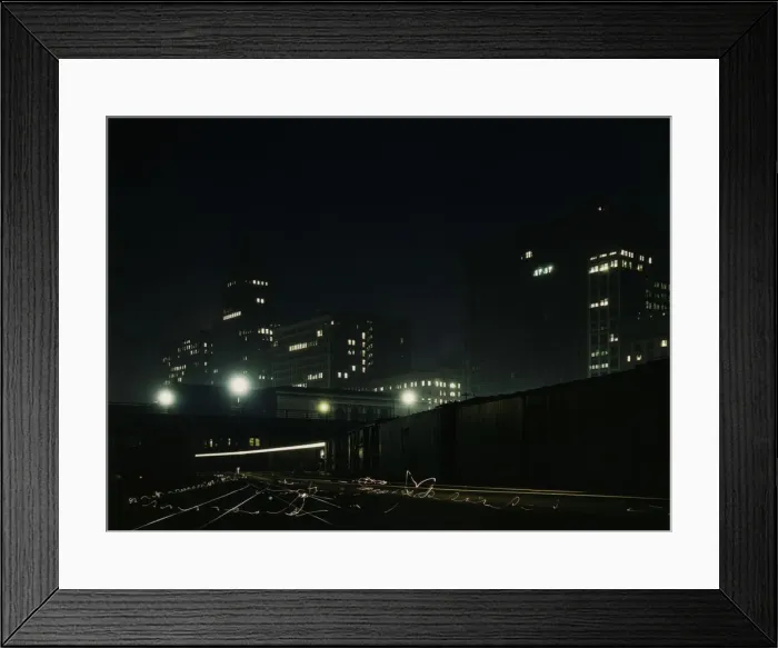 Framed Print : Night view of part of the South Water street freight terminal... Illinois Central R.R. Chicago, 1943 Creator: Jack Delano Framed Print : Night view of part of the South Water street freight terminal... Illinois Central R.R. Chicago, 1943 Creator: Jack Delano