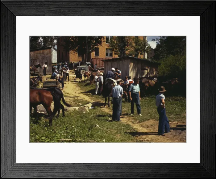 Framed Print : Mountaineers and farmers trading mules and horses on Jockey St. Campton, Wolfe County, Ky. 1940 Creator: Marion Post Wolcott Framed Print : Mountaineers and farmers trading mules and horses on Jockey St. Campton, Wolfe County, Ky. 1940 Creator: Marion Post Wolcott
