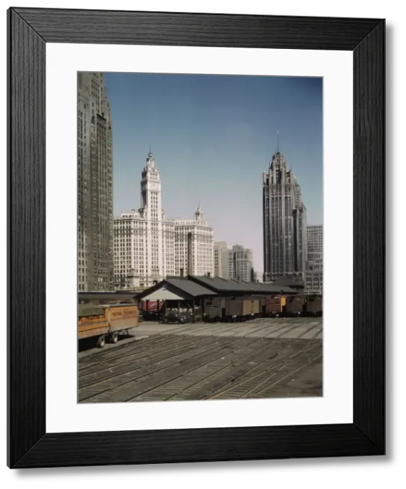 Framed Print : General view of part of the South Water Street Illinois Central Railroad... Chicago, Ill. 1943. Creator: Jack Delano Framed Print : General view of part of the South Water Street Illinois Central Railroad... Chicago, Ill. 1943. Creator: Jack Delano