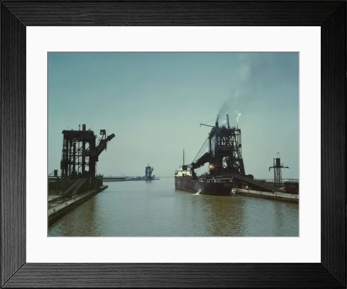 Framed Print : Loading a freighter with coal at one of the three coal docks owned by the... Sandusky, Ohio, 1943. Creator: Jack Delano Framed Print : Loading a freighter with coal at one of the three coal docks owned by the... Sandusky, Ohio, 1943. Creator: Jack Delano