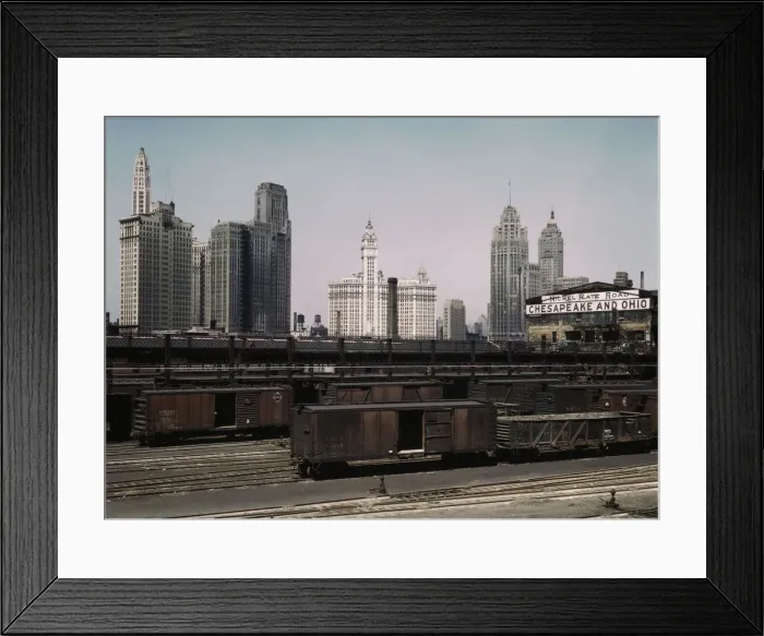 Framed Print : Illinois Central R. R. freight cars at the South Water Street freight terminal, Chicago, Ill, 1943. Creator: Jack Delano Framed Print : Illinois Central R. R. freight cars at the South Water Street freight terminal, Chicago, Ill, 1943. Creator: Jack Delano