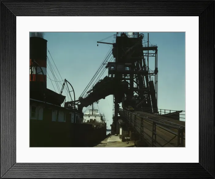 Framed Print : Loading a lake freighter with coal for shipment to other lake ports, Sandusky, Ohio, 1943. Creator: Jack Delano Framed Print : Loading a lake freighter with coal for shipment to other lake ports, Sandusky, Ohio, 1943. Creator: Jack Delano