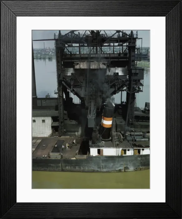 Framed Print : Loading coal into a lake freighter at the Pennsylvania Railroad docks, Sandusky, Ohio, 1943. Creator: Jack Delano Framed Print : Loading coal into a lake freighter at the Pennsylvania Railroad docks, Sandusky, Ohio, 1943. Creator: Jack Delano