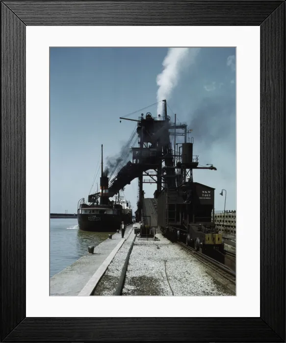 Framed Print : Loading a lake freighter with coal at the Pennsylvania R.R. coal docks... Sandusky, Ohio, 1943. Creator: Jack Delano Framed Print : Loading a lake freighter with coal at the Pennsylvania R.R. coal docks... Sandusky, Ohio, 1943. Creator: Jack Delano