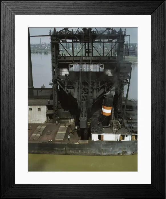 Framed Print : Loading coal into a lake freighter at the Pennsylvania Railroad docks, Sandusky, Ohio, 1943. Creator: Jack Delano Framed Print : Loading coal into a lake freighter at the Pennsylvania Railroad docks, Sandusky, Ohio, 1943. Creator: Jack Delano