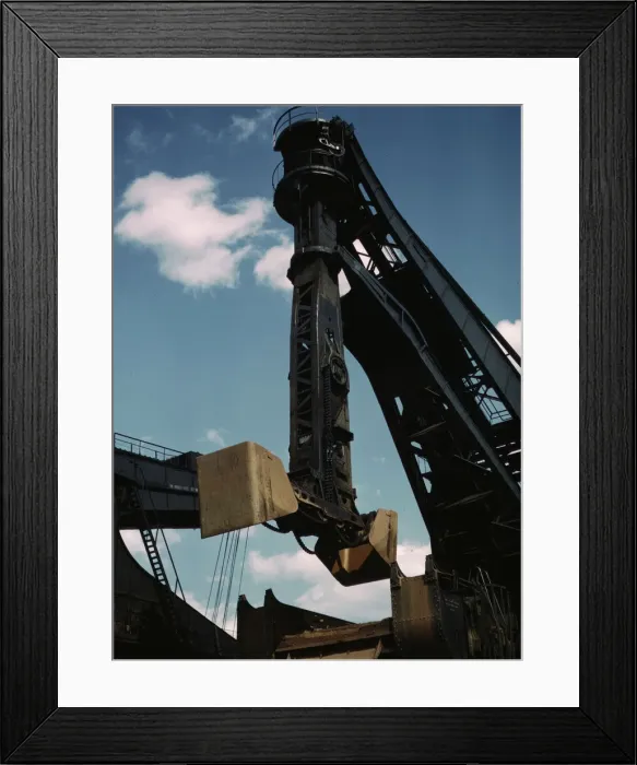 Framed Print : Pennsylvania R. R. ore docks, a Hulett'unloader in operation, Cleveland, Ohio, 1943. Creator: Jack Delano Framed Print : Pennsylvania R. R. ore docks, a Hulett'unloader in operation, Cleveland, Ohio, 1943. Creator: Jack Delano