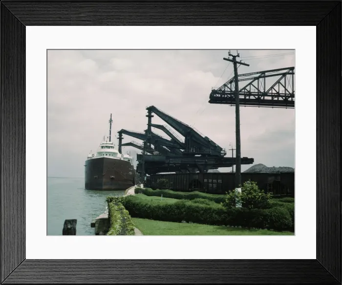 Framed Print : Pennsylvania R.R. [Railroad] ore docks, unloading iron ore from a lake... Cleveland, Ohio, 1943. Creator: Jack Delano