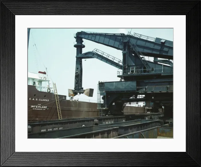Framed Print : Pennsylvania R.R. ore docks, unloading ore from a lake freighter... Cleveland, Ohio, 1943. Creator: Jack Delano