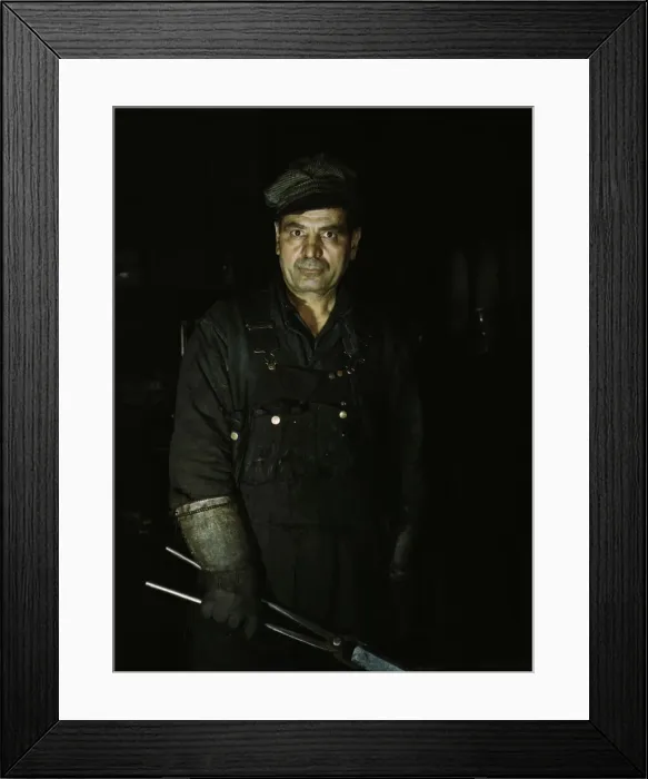 Framed Print : Daniel Anastazia, blacksmiths helper... roundhouse of the Rock Island R.R. Blue Island, Ill. 1943. Creator: Jack Delano Framed Print : Daniel Anastazia, blacksmiths helper... roundhouse of the Rock Island R.R. Blue Island, Ill. 1943. Creator: Jack Delano