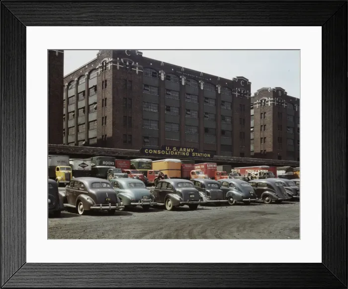 Framed Print : Freight Depot of the U. S. Army consolidating station, Chicago, Illinois, 1943. Creator: Jack Delano Framed Print : Freight Depot of the U. S. Army consolidating station, Chicago, Illinois, 1943. Creator: Jack Delano