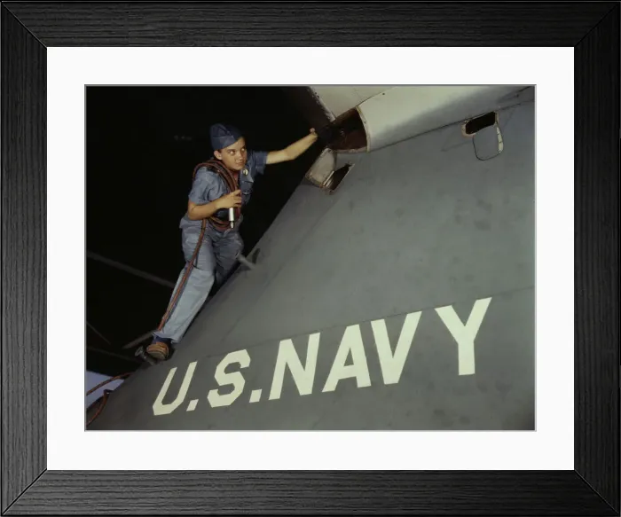 Framed Print : Lorena Craig is a cowler under civil service at the Naval Air Base, Corpus Christi, Texas, 1942. Creator: Howard Hollem Framed Print : Lorena Craig is a cowler under civil service at the Naval Air Base, Corpus Christi, Texas, 1942. Creator: Howard Hollem