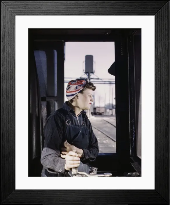 Framed Print : C. & N.W. R.R. Cloe Weaver, mother of four children, employed... the roundhouse, Clinton, Iowa, 1943. Creator: Jack Delano Framed Print : C. & N.W. R.R. Cloe Weaver, mother of four children, employed... the roundhouse, Clinton, Iowa, 1943. Creator: Jack Delano