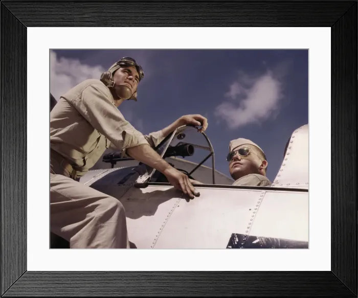Framed Print : Ens[ign] Noressey and Cadet Thenics at the Naval Air Base, Corpus Christi, Texas, 1942. Creator: Howard Hollem