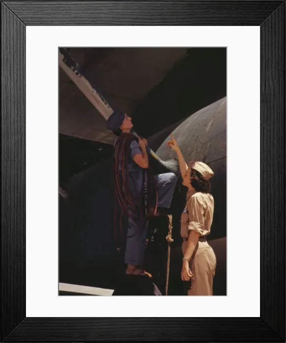 Framed Print : Mrs. Cora Ann Bowen (left) works as a cowler at the Naval Air Base... Corpus Christi, Texas, 1942. Creator: Howard Hollem Framed Print : Mrs. Cora Ann Bowen (left) works as a cowler at the Naval Air Base... Corpus Christi, Texas, 1942. Creator: Howard Hollem
