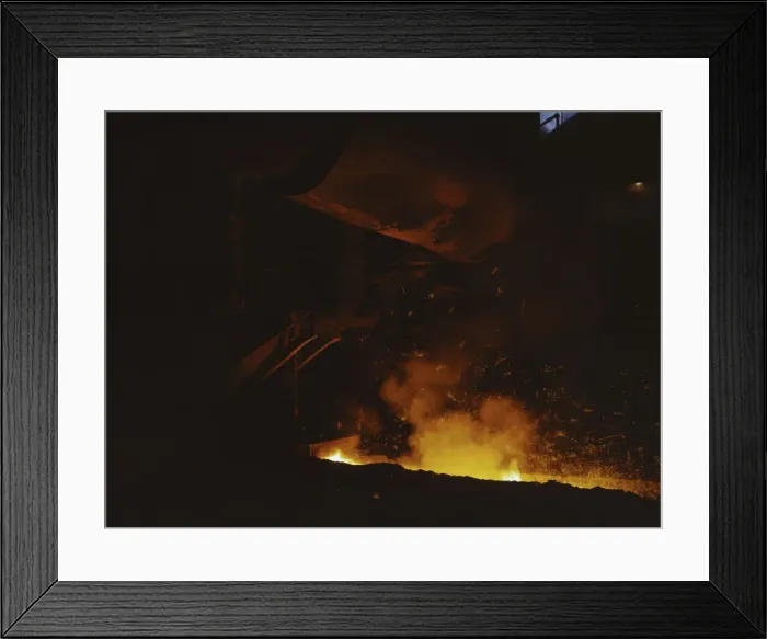 Framed Print : Slag run-off from open hearth furnace, Republic Steel Corp. Youngstown, Ohio, 1941. Creator: Alfred T Palmer Framed Print : Slag run-off from open hearth furnace, Republic Steel Corp. Youngstown, Ohio, 1941. Creator: Alfred T Palmer