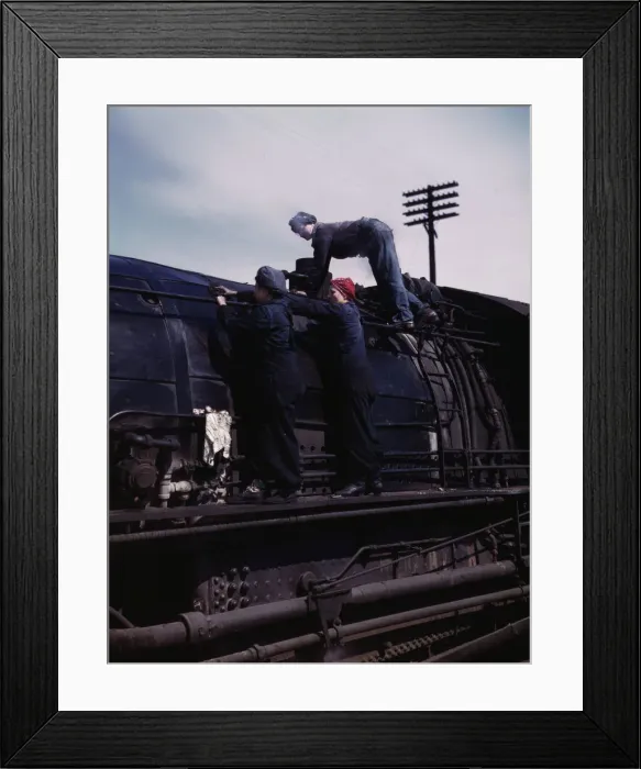 Framed Print : C. & N.W. R.R. women wipers at the roundhouse cleaning one of the giant... Clinton, Iowa, 1943. Creator: Jack Delano Framed Print : C. & N.W. R.R. women wipers at the roundhouse cleaning one of the giant... Clinton, Iowa, 1943. Creator: Jack Delano